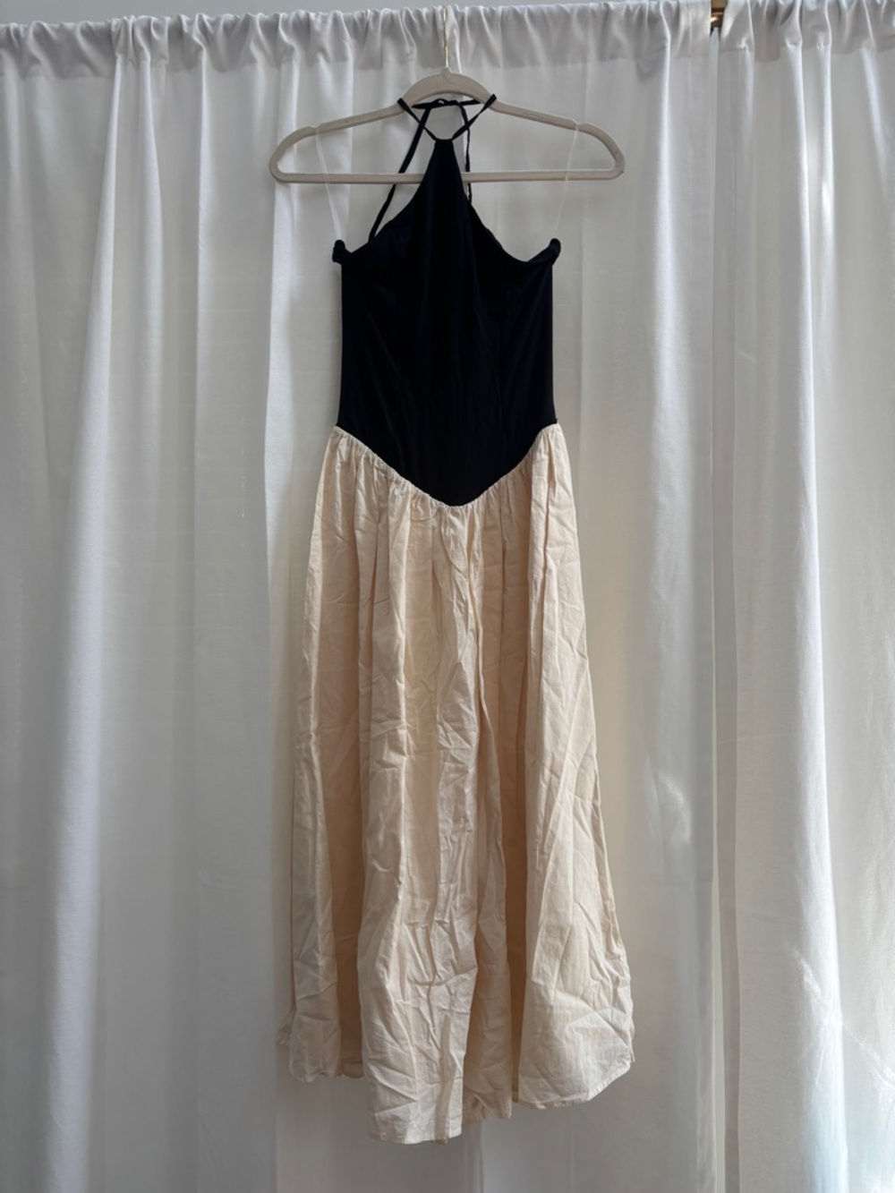 Oh Polly Black Halter Bodice with Cream Maxi Skirt